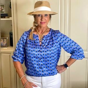 Ann Taylor Vibrant blue button up v- neck blouse.